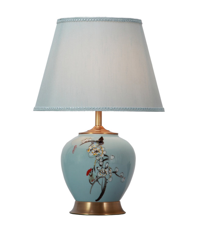 Chinesische Tischlampe Porzellan Blau Handbemalt mit Schirm B21xT21xH54cm