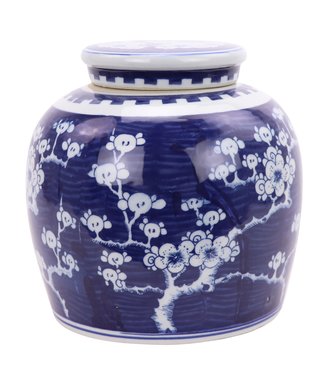 Fine Asianliving Vaso Ginger Jar Cinese in Porcellana Fiore di Ciliegio Dipinto a Mano Blu L23xA23cm