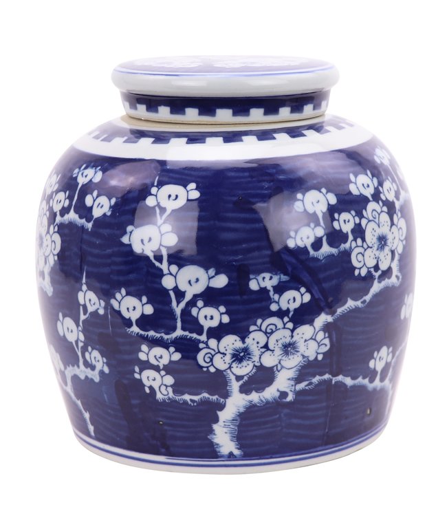 Pot à Gingembre Chinois Bleu Sakura Peint à la Main L23xH23cm