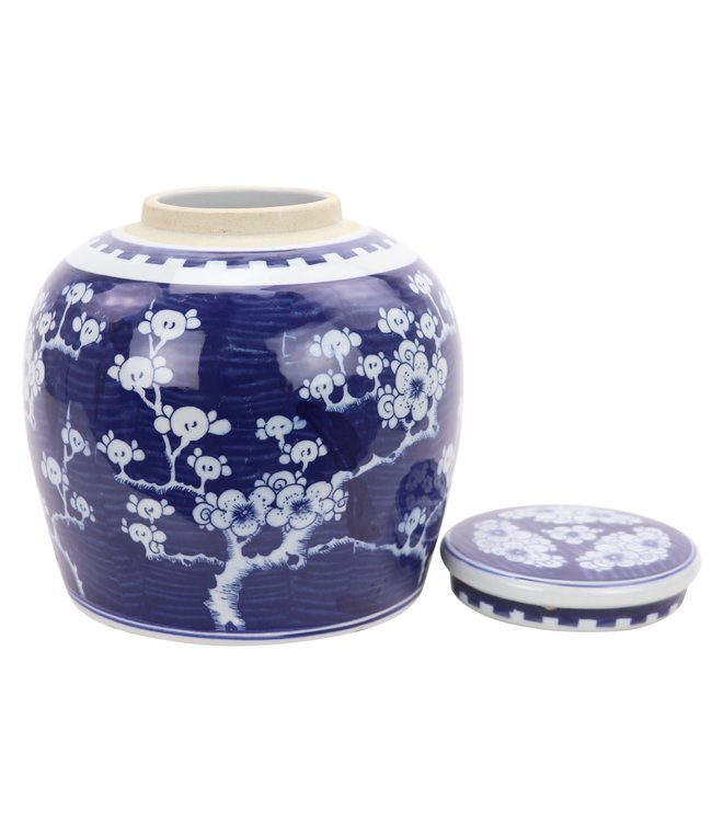 Vaso Ginger Jar Cinese in Porcellana Fiore di Ciliegio Dipinto a Mano Blu L23xA23cm