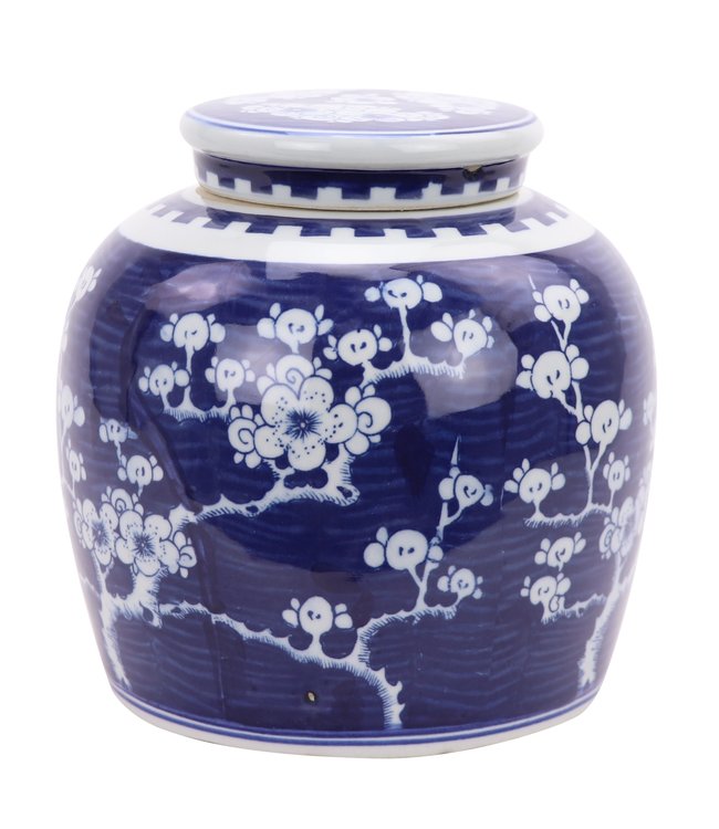 Chinesische Vase mit Deckel Porzellan Handbemalt Kirschblüte Blau D23xH23cm