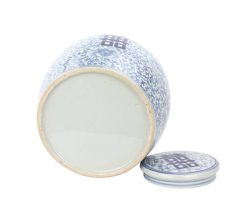 Pot à Gingembre Chinois Bleu Blanc Porcelaine Double Bonheur D22xH22cm