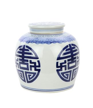 Fine Asianliving Chinesische Vase mit Deckel Porzellan Handbemalt Glück Blau D23xH23cm