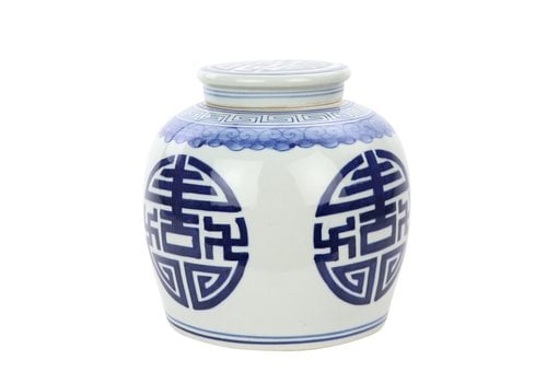 Fine Asianliving Vaso Ginger Jar Cinese in Porcellana Felicità Dipinto a Mano Blu L23xA23cm
