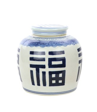 Fine Asianliving Chinesische Vase mit Deckel Porzellan Handbemalt Glück Blau D23xH23cm