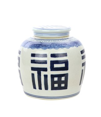 Fine Asianliving Tarro de Jengibre Chino Suerte Pintado a Mano Azul y Blanco Anch.23 x Alt.23 cm