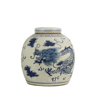 Fine Asianliving Vaso Ginger Jar Cinese in Porcellana Drago Dipinto a Mano Blu L29xA29cm