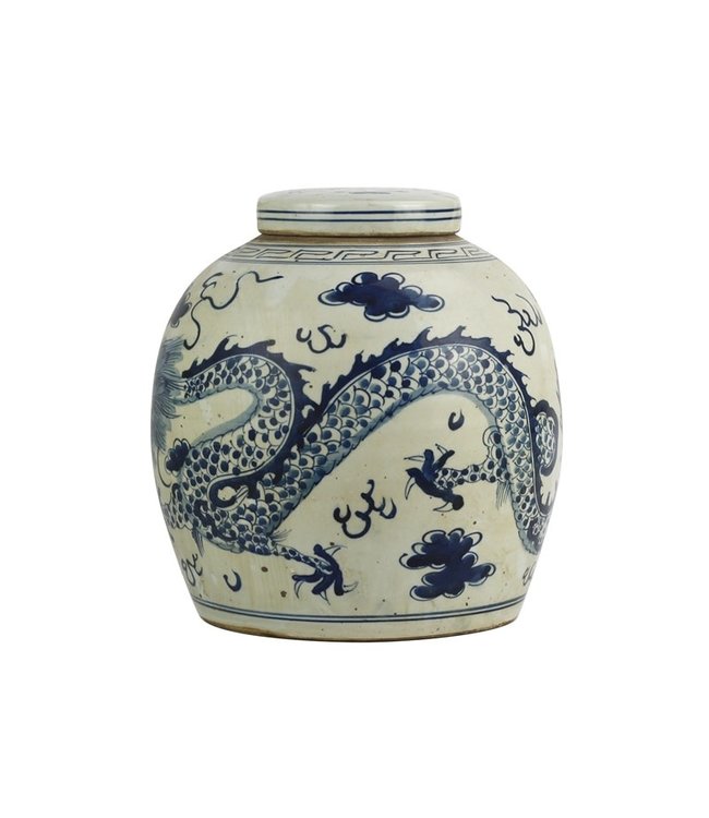 Vaso Ginger Jar Cinese in Porcellana Drago Dipinto a Mano Blu L29xA29cm