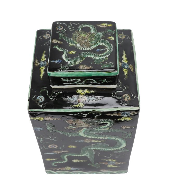 Chinese Gemberpot Zwart Draak Handgeschilderd B18xD18xH30cm