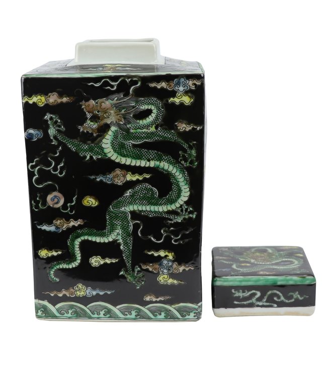 Chinese Ginger Jar Dragon Hand-painted Black W18xD18xH30cm