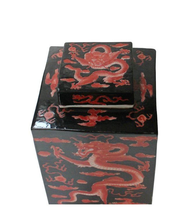 Chinese Ginger Jar Hand-painted Dragon Porcelain Red Black W18xD18xH34cm