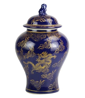 Fine Asianliving Pot à Gingembre Chinois Porcelaine Bleu Marine Dragon Fait Main D28xH45.5cm