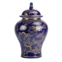 Chinesischer Deckelvase Porzellan Handbemalt Drache Marineblau B28xT28xH45.5cm