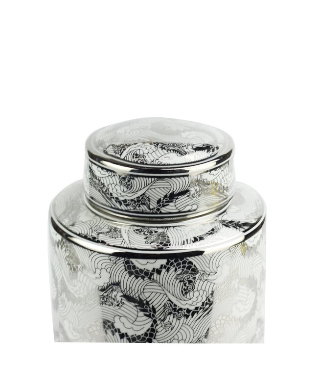 Pot à Gingembre Chinois Porcelaine Dragon Argent D20xH40cm