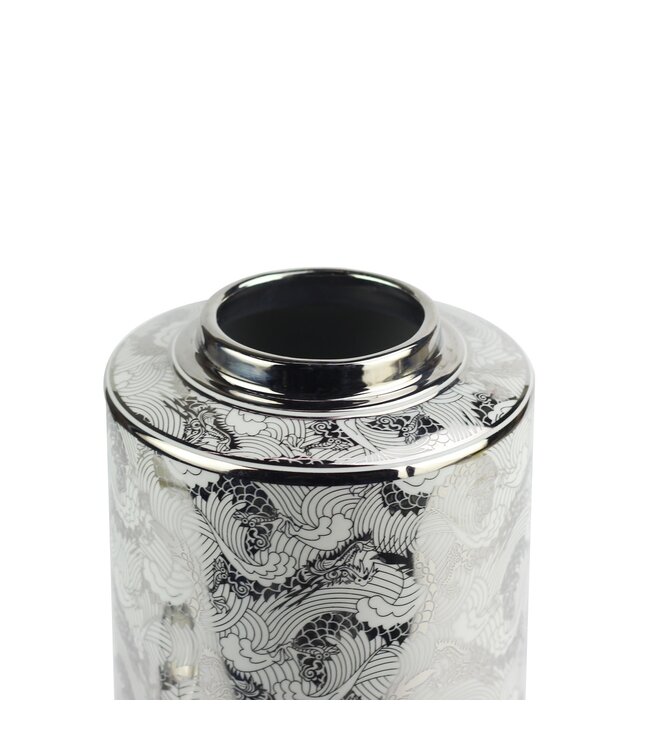 Pot à Gingembre Chinois Porcelaine Dragon Argent D20xH40cm
