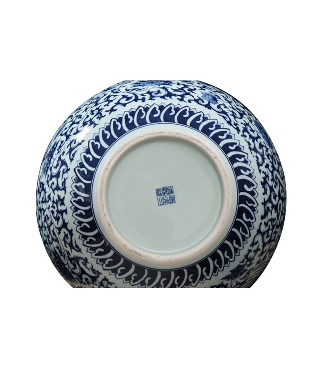 Grote Chinese Vaas Blauw Wit Dragon Handbeschilderd D21xH53cm