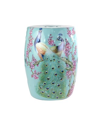 Fine Asianliving Keramik Hocker Porzellan Blau Pfau B33xH45cm
