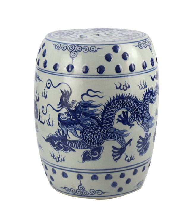 Ceramic Garden Stool Blue White Dragon Porcelain W33xH45cm