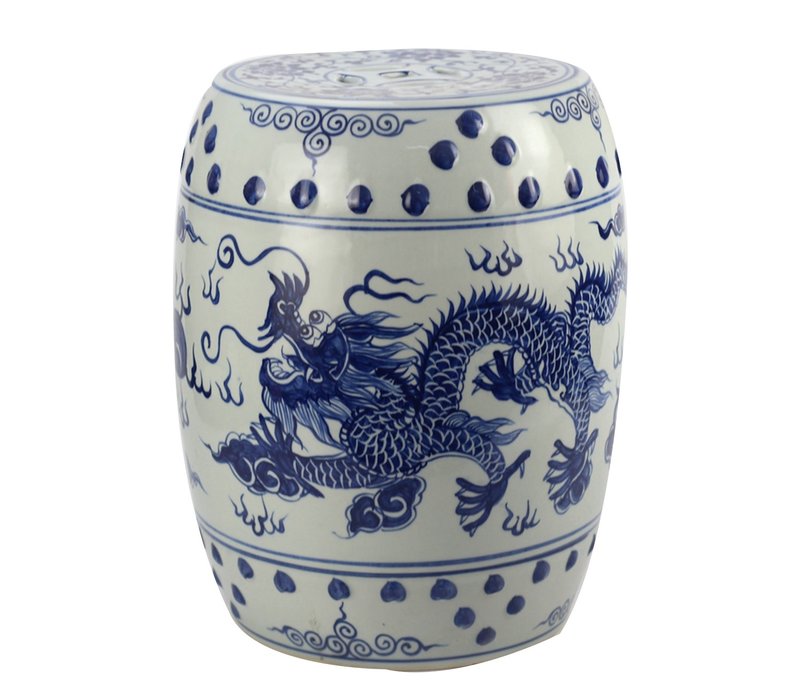 Keramik Hocker Blau Weiß Drache Porzellan B33xH45cm