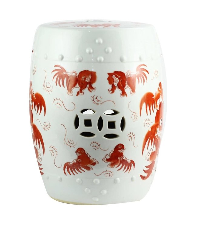 Keramik Hocker Porzellan mit Handbemalte Fu Dog B33xH45cm