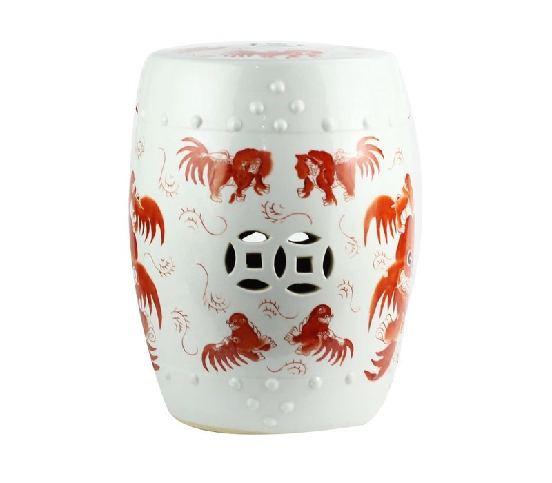 Keramik Hocker Porzellan mit Handbemalte Fu Dog B33xH45cm