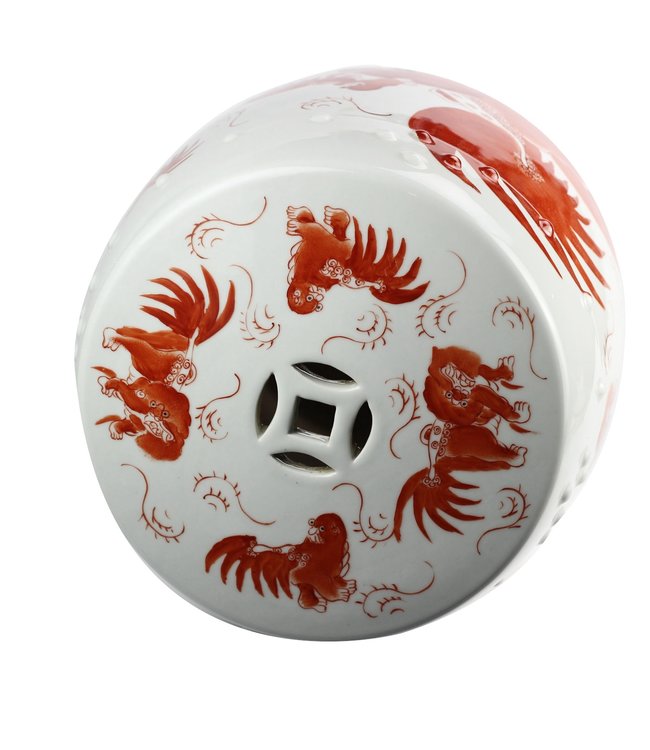 Ceramic Stool with Fu Dog Porcelain Chair W33xH45cm Hand-painted