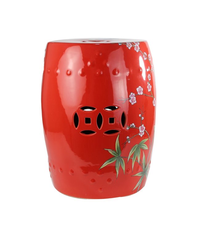 Sgabello in Ceramica Cinese Pavone Rosso Fatto a Mano D33xA46cm