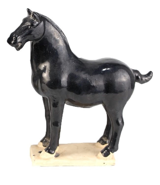 Chinese Horse Tang Dynasty Terracotta Pottery Handmade Black