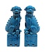 Chinese Foo Dogs Set/2 Porzellan Blau Handgefertigt D10xH34cm