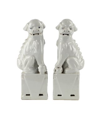 Fine Asianliving Chinese Foo Dogs Set/2 Porcelain White Handmade D11xH34cm