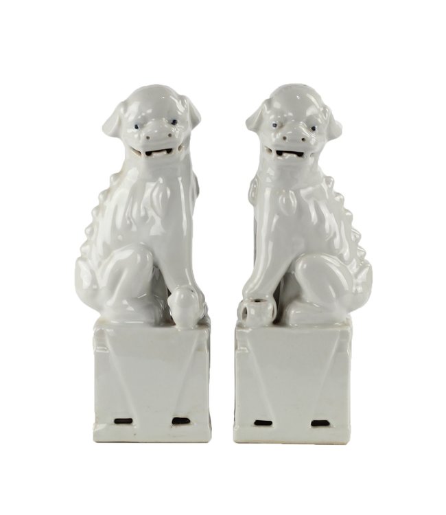 Chinese Foo Dogs Set/2 Porcelain White Handmade D11xH34cm