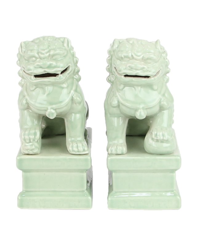 Chinese Foo Dogs Temple Guardian Lions Porcelain Mint Set/2 Handmade W6xD8xH15cm