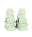 Ensemble Chiens Foo Chinois Gardiens de Temple Lions Menthe/2 Porcelaine Fait Main L6xP8xH15cm