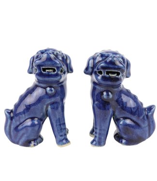 Fine Asianliving Chinese Foo Dogs Blauw Porselein Set/2 Handgemaakt W9xD5xH13cm