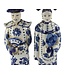 Statue Cinesi Blu Bianco Porcellana Imperatore Imperatrice Set/2 Fatto a Mano