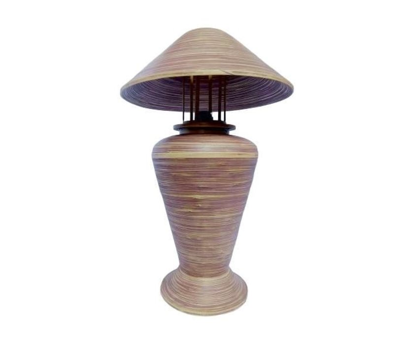 Tischlampe Bambus Spirale Handgefertigt Brown 40x40x65cm