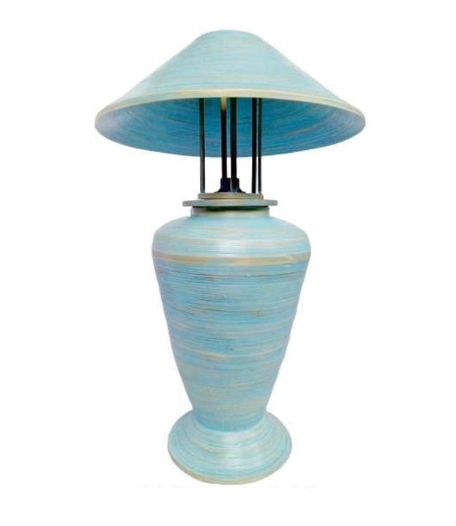 Lampada da Tavolo in Bambù a Spirale Fatta a Mano Blu 40x40x65cm