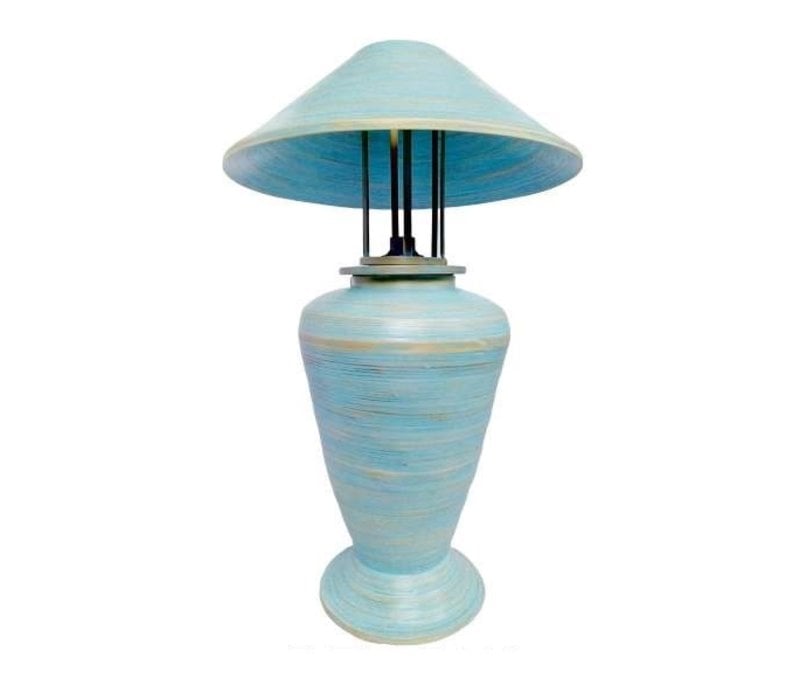 Lámpara de Mesa Espiral de Bambú Hecha a Mano Azul D.40xA65cm