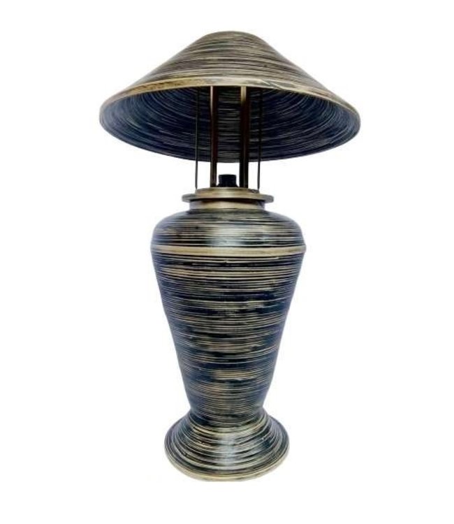 Tischlampe Bambus Spirale Handgefertigt Schwarz 40x40x65cm
