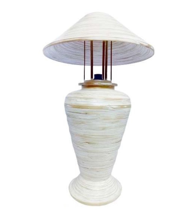 Lampe de Table en Bambou Spirale Fait Main Blanche 40x40x65cm