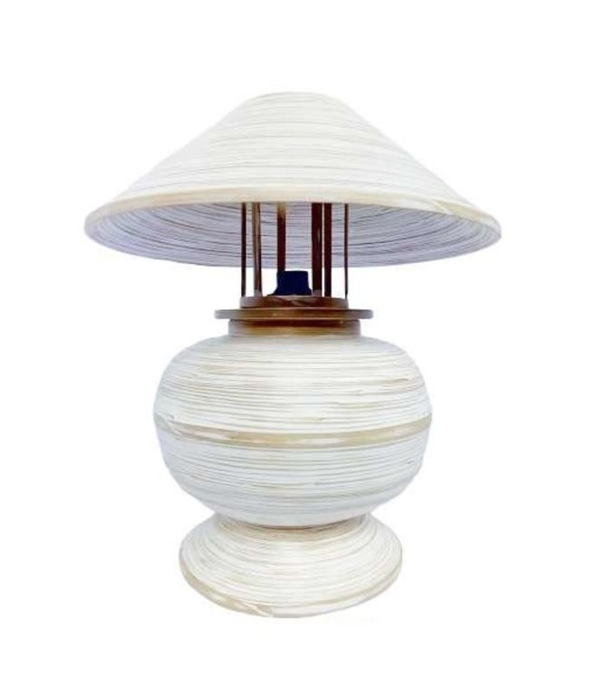 Lampada da Tavolo in Bambù a Spirale Fatta a Mano Bianca 37x37x40cm