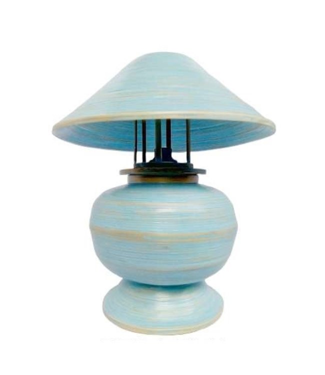 Lampada da Tavolo in Bambù a Spirale Fatta a Mano Blu 37x37x40cm