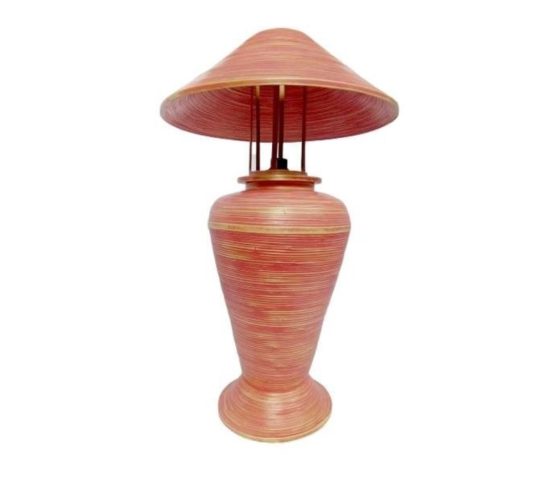 Lampe de Table en Bambou Spirale Fait Main Rouge 40x40x65cm
