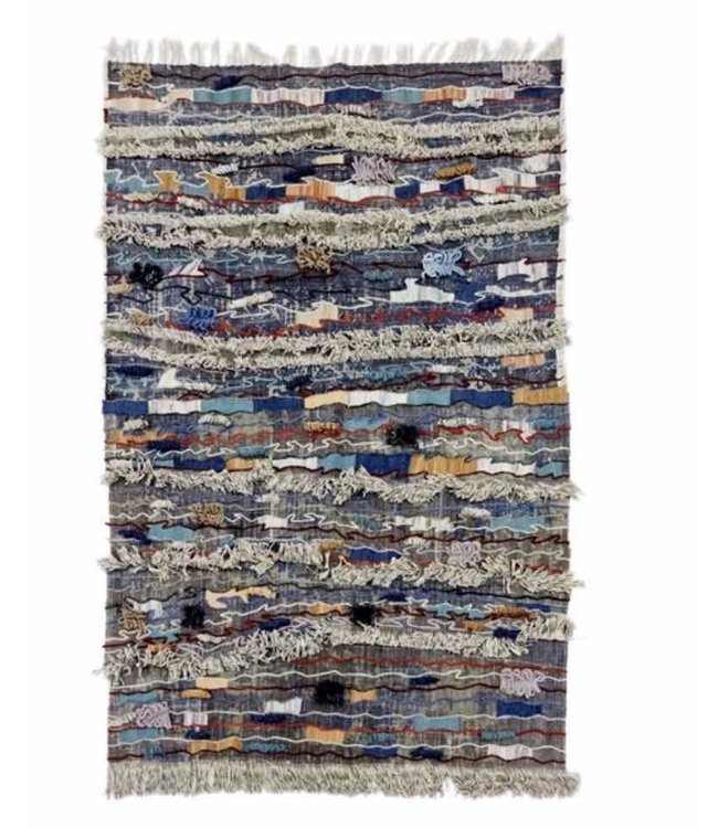 Indischer Teppich Handgemacht 150x240cm Baumwolle Dhurry mit Stickerei