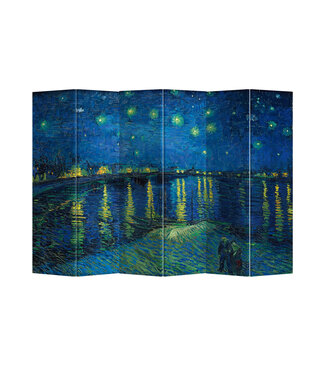 Fine Asianliving Room Divider Privacy Screen 6 Panel Starry Night Above Rhone van Gogh L240xH180cm