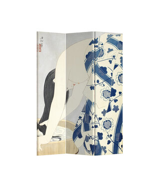 Fine Asianliving Biombos Separador de Habitaciones 3 Paneles Lona De Doble Cara Japanese Woman L120xH180cm