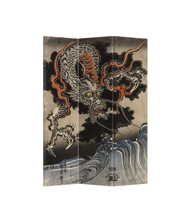 Paravent Raumteiler Japanische Drachen B120xH180cm 3 Paneele