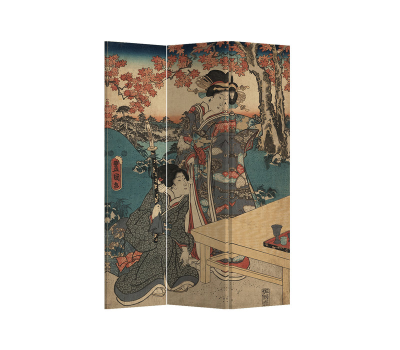 Paravent Cloison Amovible Séparateur de Pièce 3 Panneaux Japanese Empress L120xH180cm