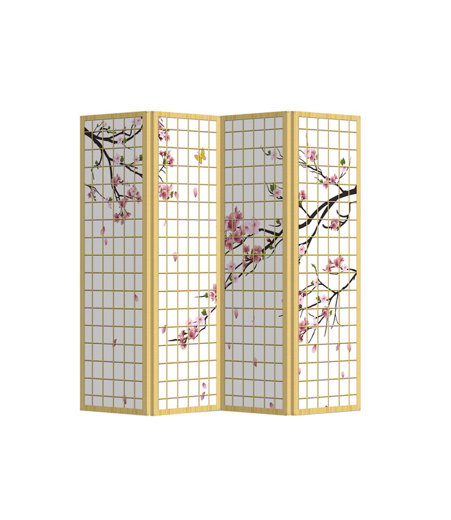 Paravent Japonais L160xH180cm 4 Panneaux Fleurs de Cerisier