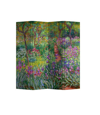 Fine Asianliving Paravento Divisori Tela 4 Pannelli Pieghevole Separatore Irises in Monets Garden Claude Monet L160xH180cm